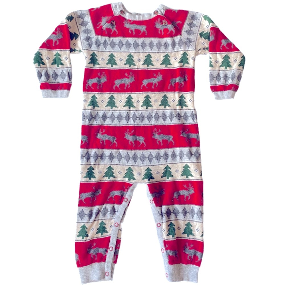 Hatley Baby Holiday Elk Fair Isle Baby Sweater Romper Size 18 to 24 Months - Picture 2 of 7
